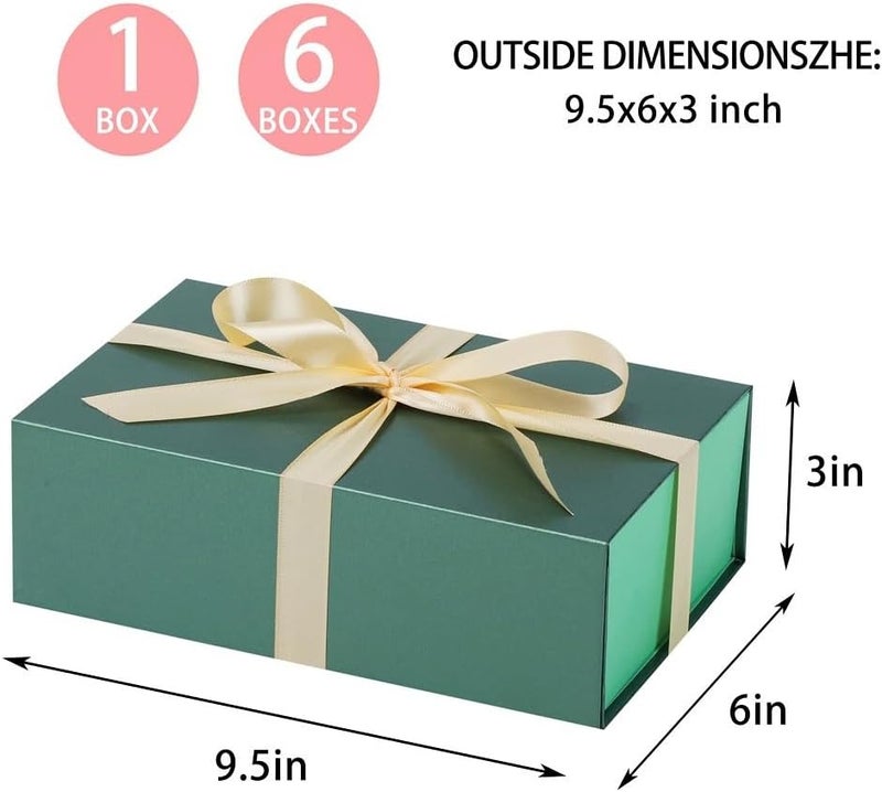 UoeRing صندوق هدايا أخضر 6 عبوات 9.5x6x3 بوصة صندوق هدايا صغير فاخر للهدايا مع غطاء مغناطيسي قابل للطي، عيد ميلاد، عيد الميلاد، يحتوي على بطاقة، شريط، ورق تزيين، ورق ممزق ملء - Image 2